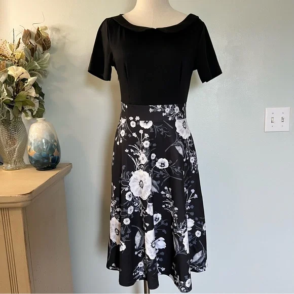 HELYO Classics, Women's Elegant Vintage Casual Floral Print Dress w/Pockets, SzM - Picture 2 of 11